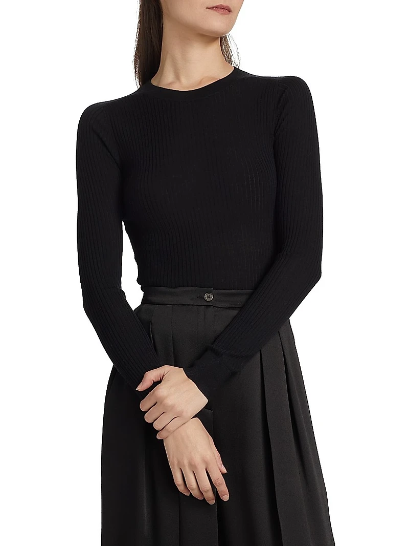 Merino Wool Rib-Knit Crewneck Sweater