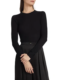 Merino Wool Rib-Knit Crewneck Sweater