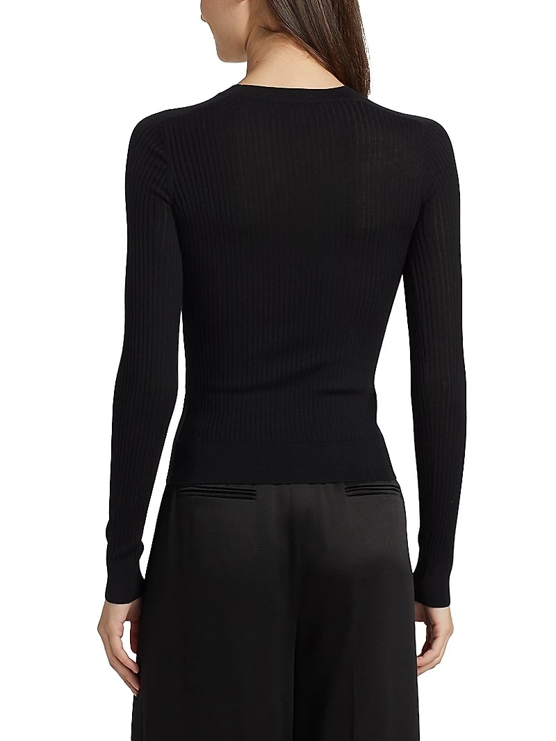 Merino Wool Rib-Knit Crewneck Sweater