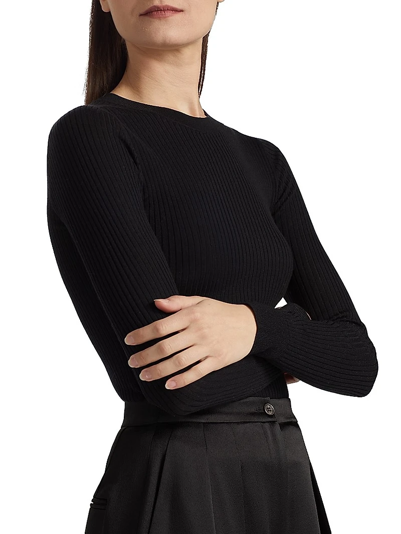 Merino Wool Rib-Knit Crewneck Sweater