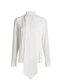 Silk Pleated Tieneck Blouse