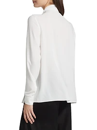 Silk Pleated Tieneck Blouse