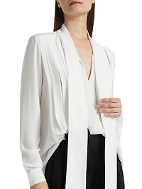 Silk Pleated Tieneck Blouse