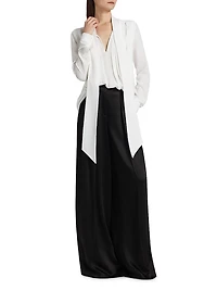 Silk Pleated Tieneck Blouse