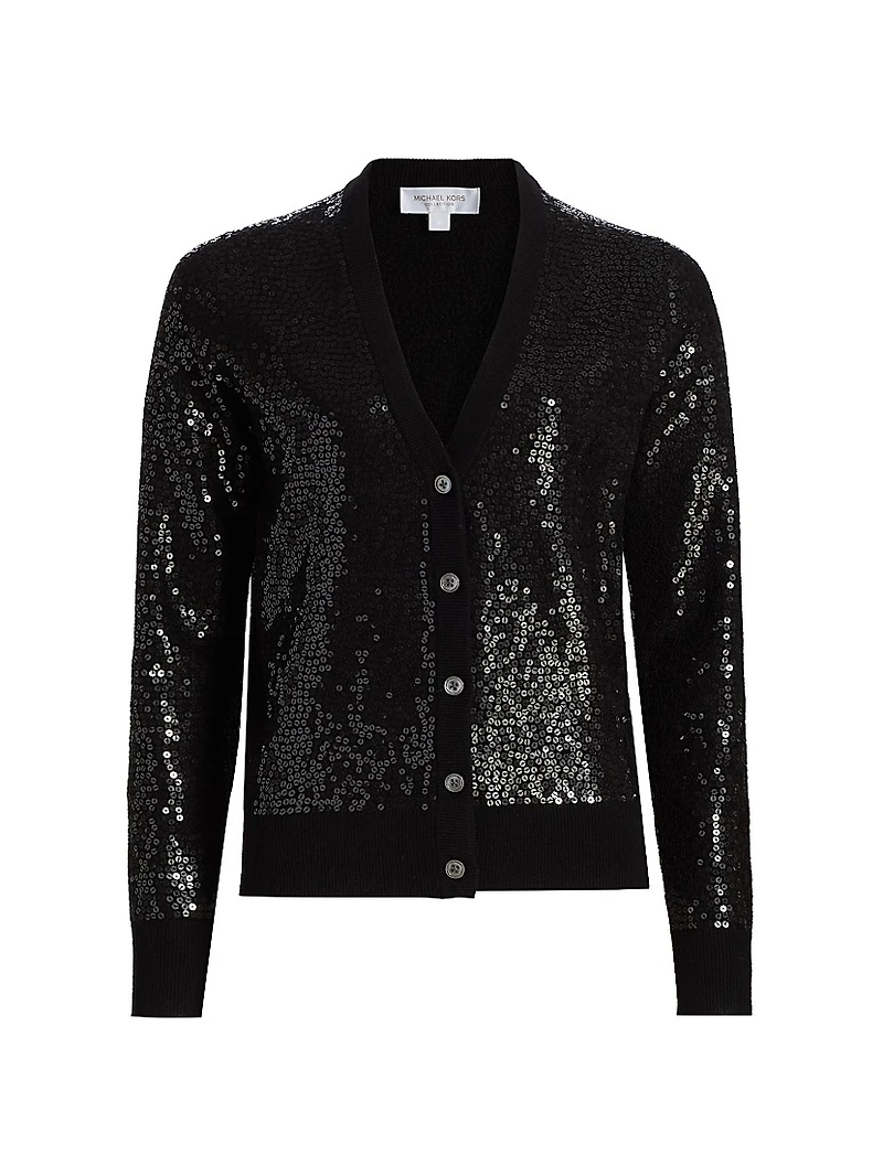 Sequined Cashmere V-Neck Cardigan