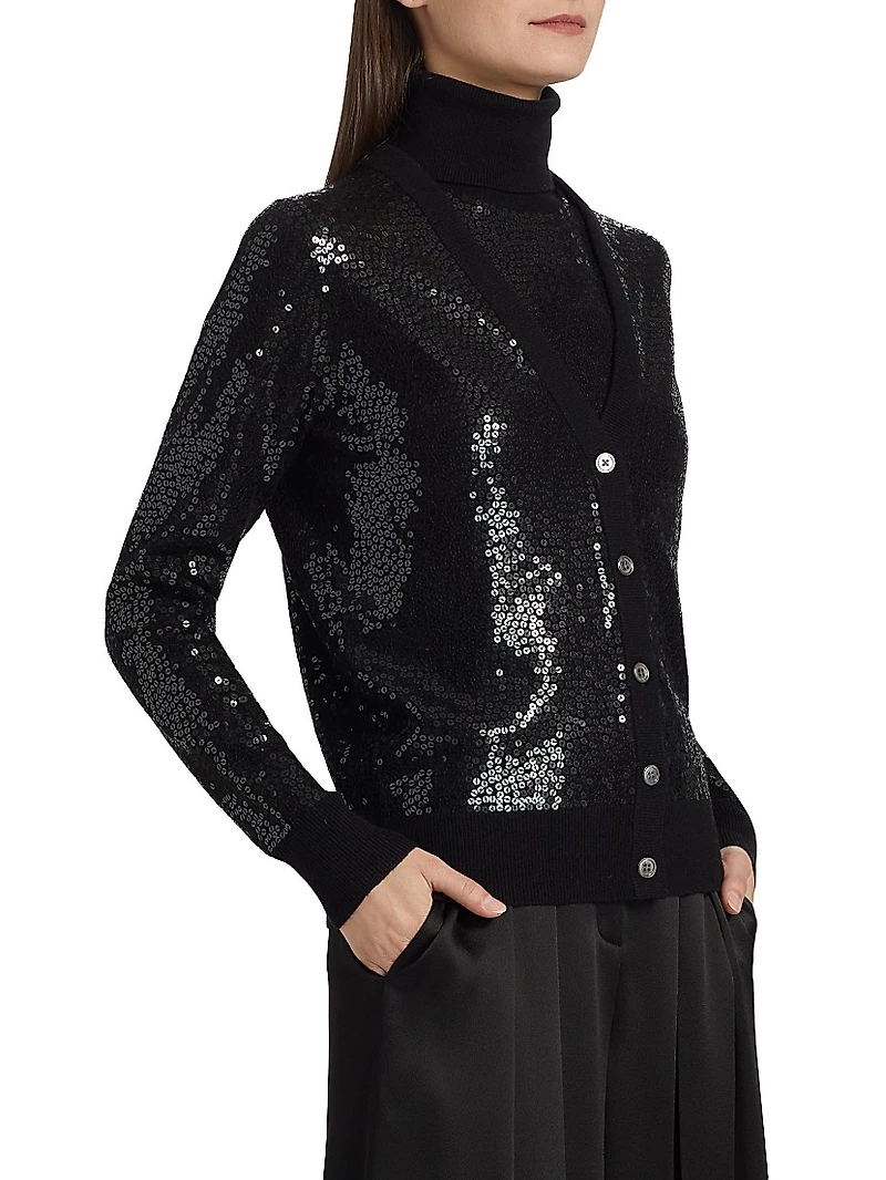 Sequined Cashmere V-Neck Cardigan