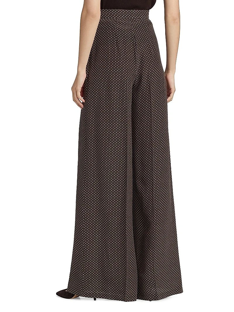 Polka Dot Silk Wide-Leg Pants
