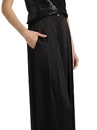 Hammered Satin High-Rise Palazzo Pants