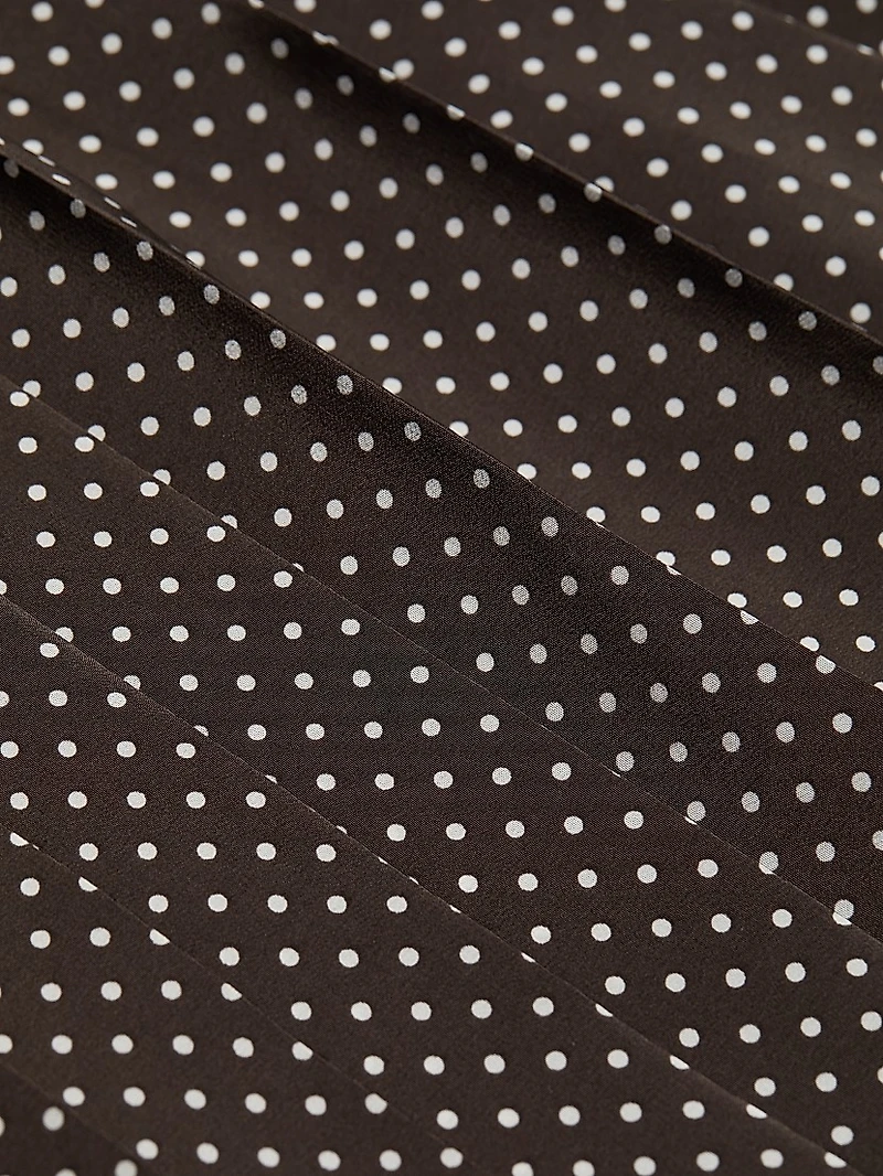 Polka Dot Silk Pleated Tieneck Minidress