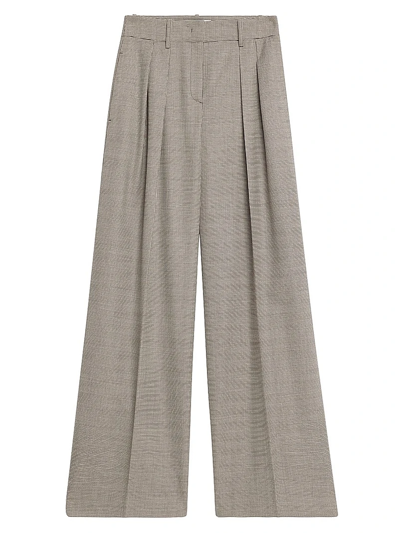 Pleated Houndstooth Wide-Leg Trousers