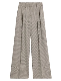 Pleated Houndstooth Wide-Leg Trousers