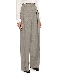 Pleated Houndstooth Wide-Leg Trousers