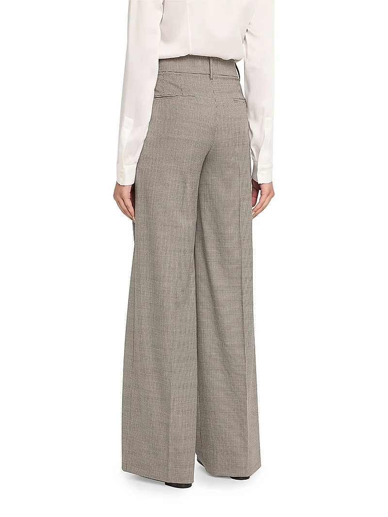 Pleated Houndstooth Wide-Leg Trousers