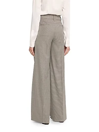 Pleated Houndstooth Wide-Leg Trousers
