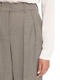 Pleated Houndstooth Wide-Leg Trousers