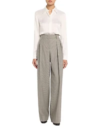 Pleated Houndstooth Wide-Leg Trousers