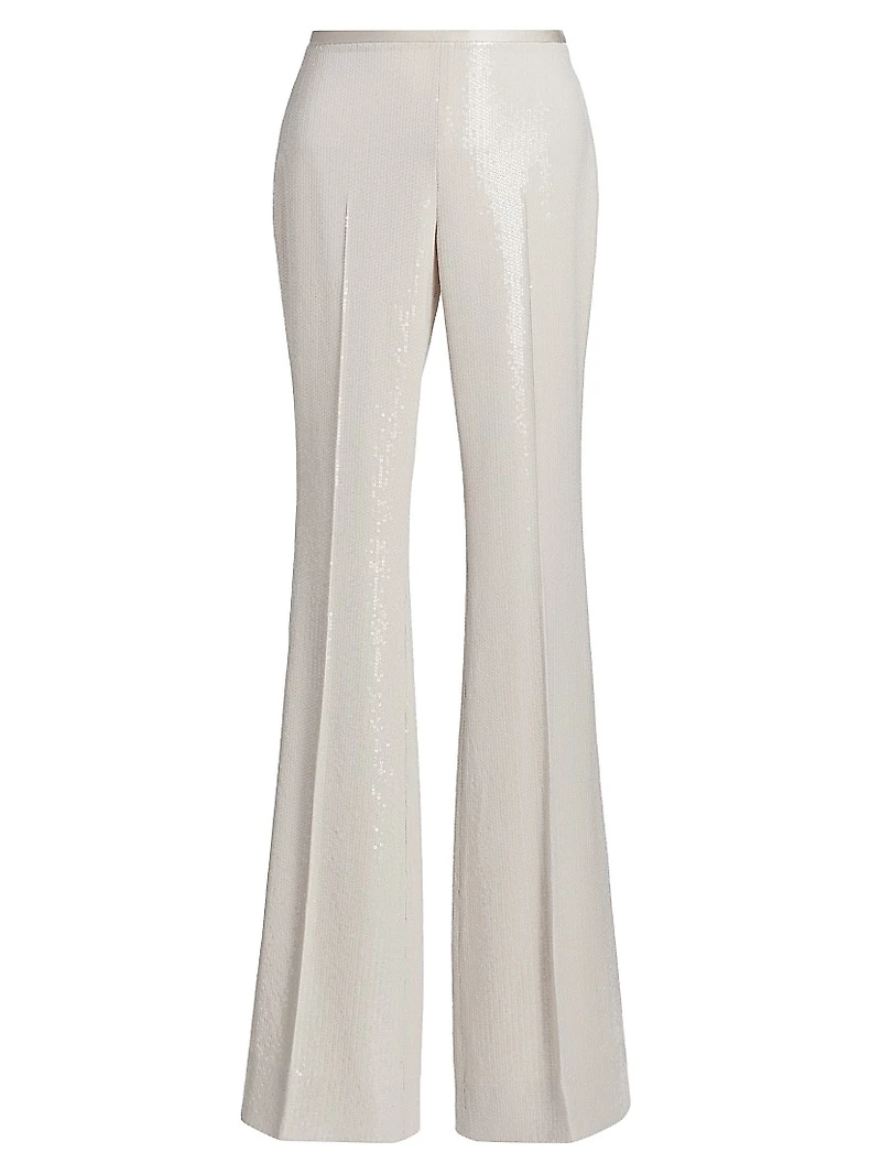 Sequined Mid-Rise Flared Pants