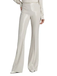 Sequined Mid-Rise Flared Pants