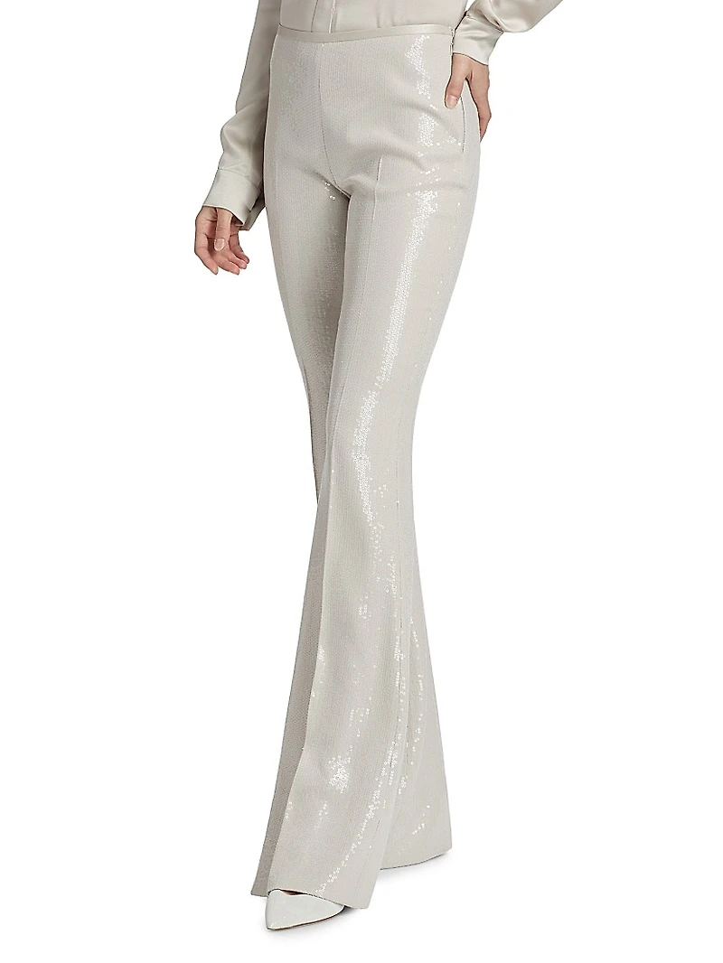 Sequined Mid-Rise Flared Pants