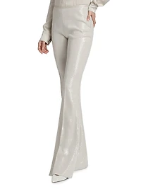 Sequined Mid-Rise Flared Pants