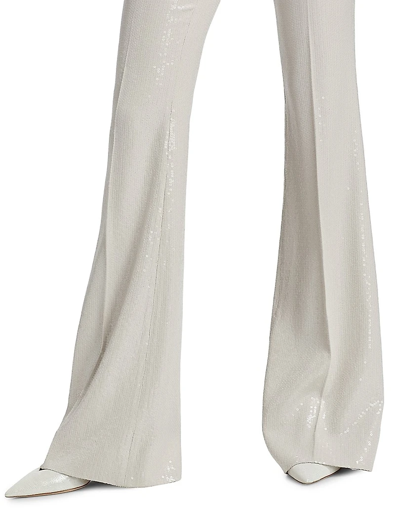 Sequined Mid-Rise Flared Pants
