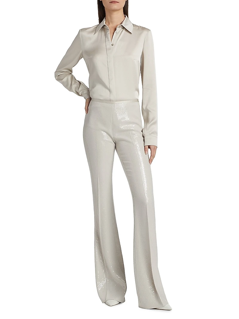 Sequined Mid-Rise Flared Pants