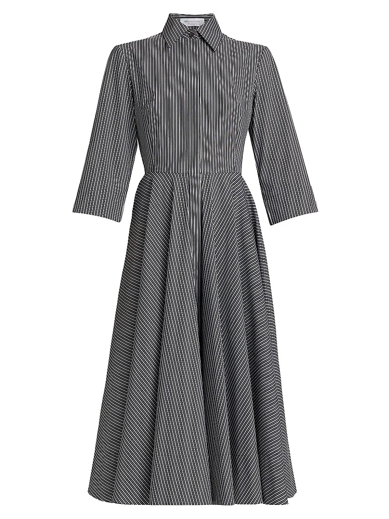 Striped Cotton-Blend Belted Midi-Shirtdress