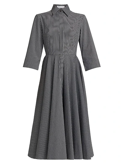 Striped Cotton-Blend Belted Midi-Shirtdress