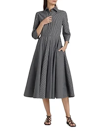 Striped Cotton-Blend Belted Midi-Shirtdress