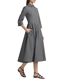 Striped Cotton-Blend Belted Midi-Shirtdress