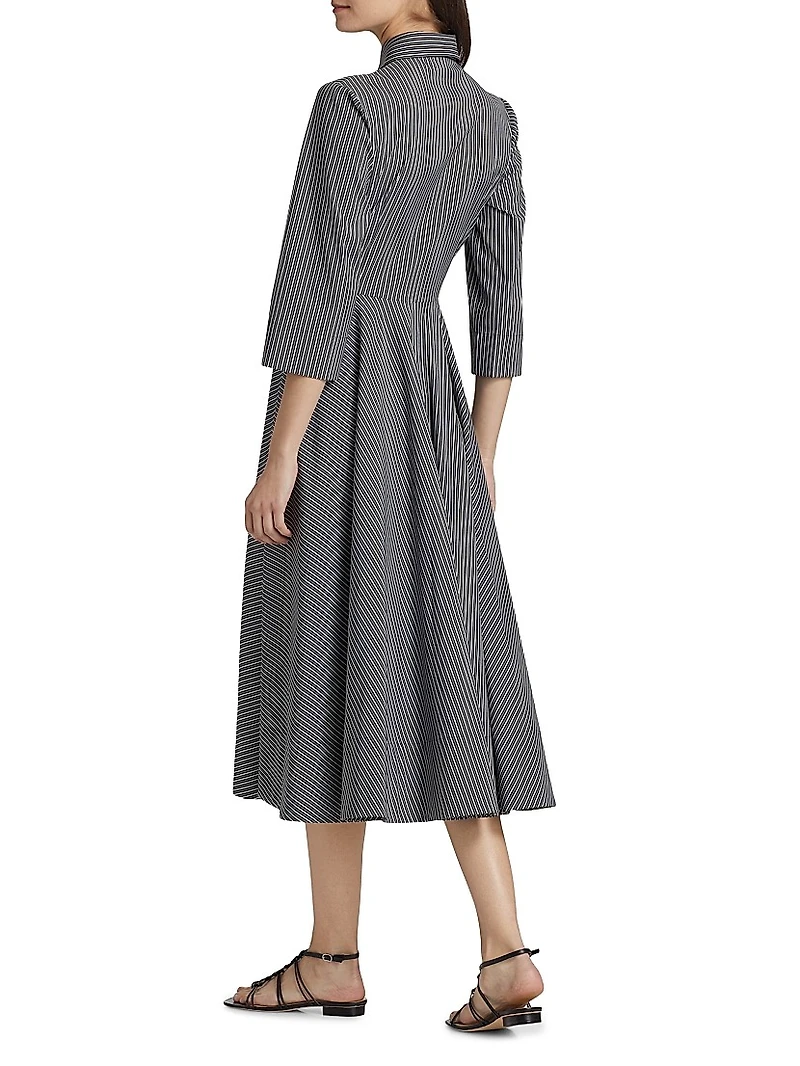 Striped Cotton-Blend Belted Midi-Shirtdress
