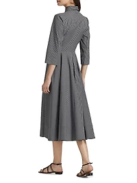 Striped Cotton-Blend Belted Midi-Shirtdress