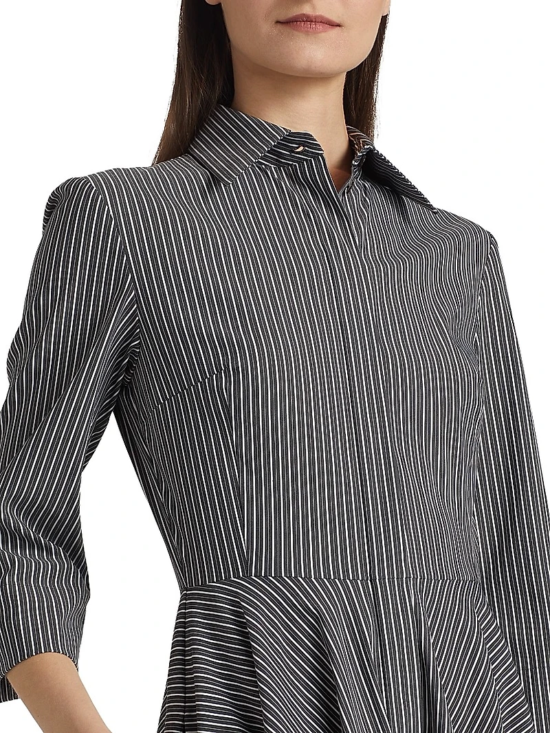 Striped Cotton-Blend Belted Midi-Shirtdress