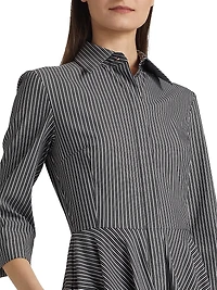 Striped Cotton-Blend Belted Midi-Shirtdress