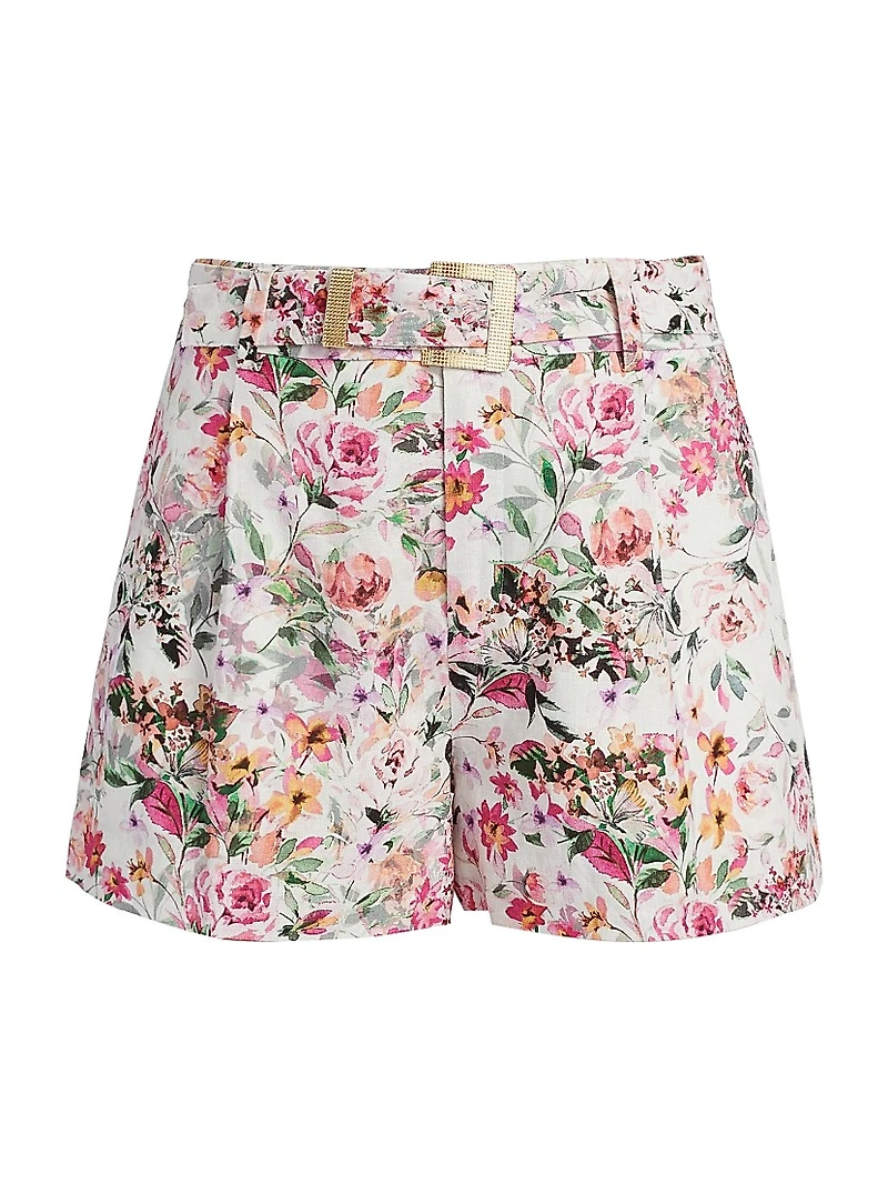 Glenn Floral Linen-Blend Belted Tailored Shorts