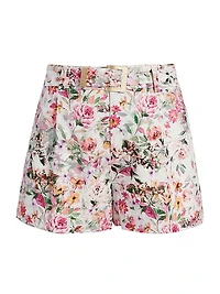 Glenn Floral Linen-Blend Belted Tailored Shorts