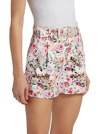 Glenn Floral Linen-Blend Belted Tailored Shorts