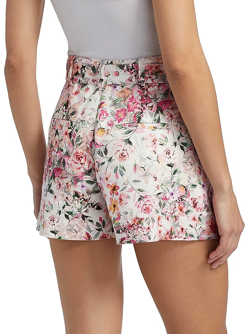Glenn Floral Linen-Blend Belted Tailored Shorts