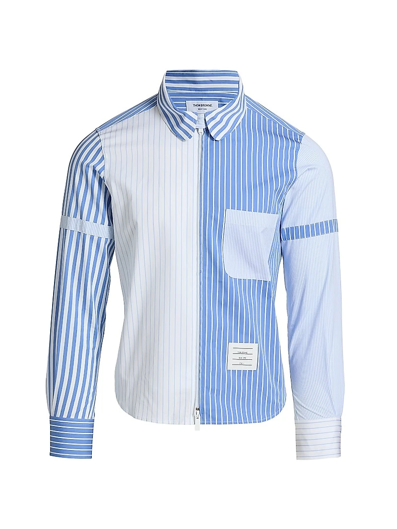 Multi-Pinstriped Poplin Zip Shirt