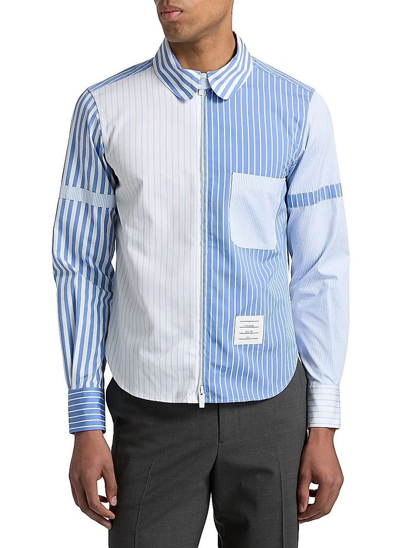 Multi-Pinstriped Poplin Zip Shirt