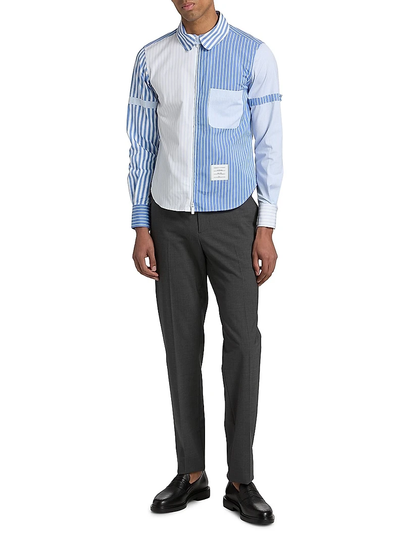 Multi-Pinstriped Poplin Zip Shirt