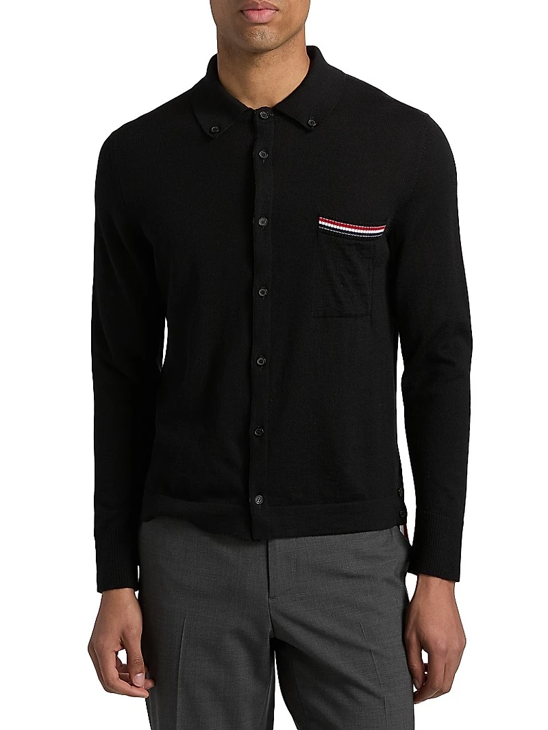Jersey Stitch Wool Button-Up Cardigan
