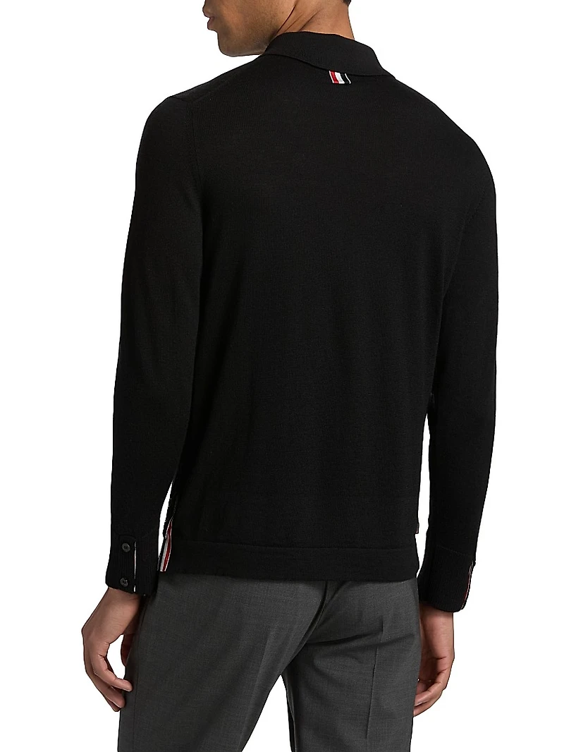 Jersey Stitch Wool Button-Up Cardigan