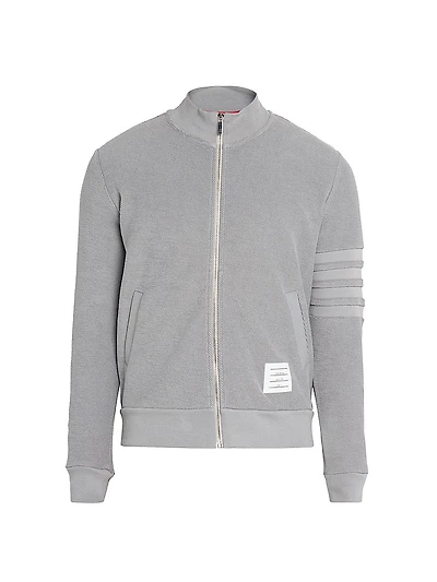 4-Bar Stripe Cotton Full-Zip Funnel Neck Sweater