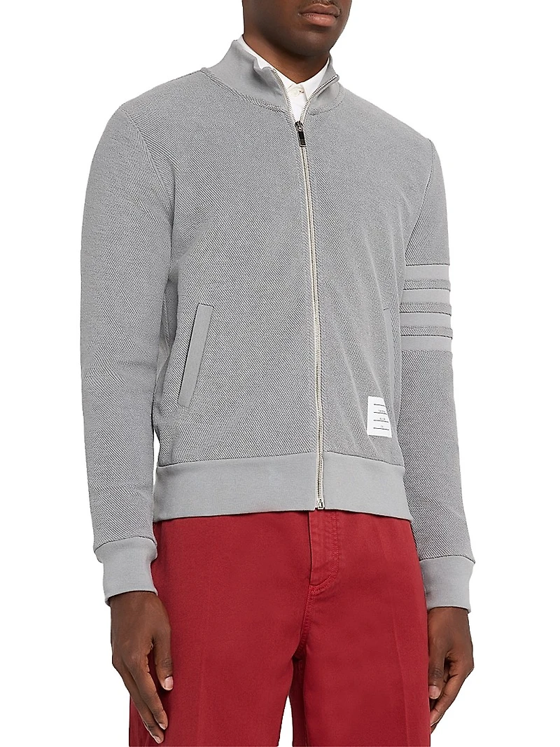 4-Bar Stripe Cotton Full-Zip Funnel Neck Sweater