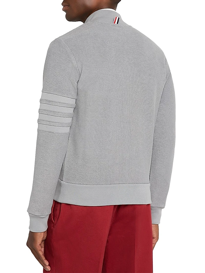 4-Bar Stripe Cotton Full-Zip Funnel Neck Sweater