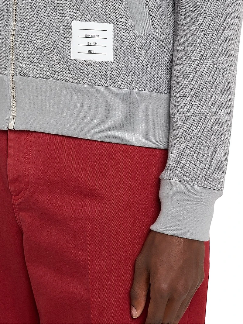 4-Bar Stripe Cotton Full-Zip Funnel Neck Sweater