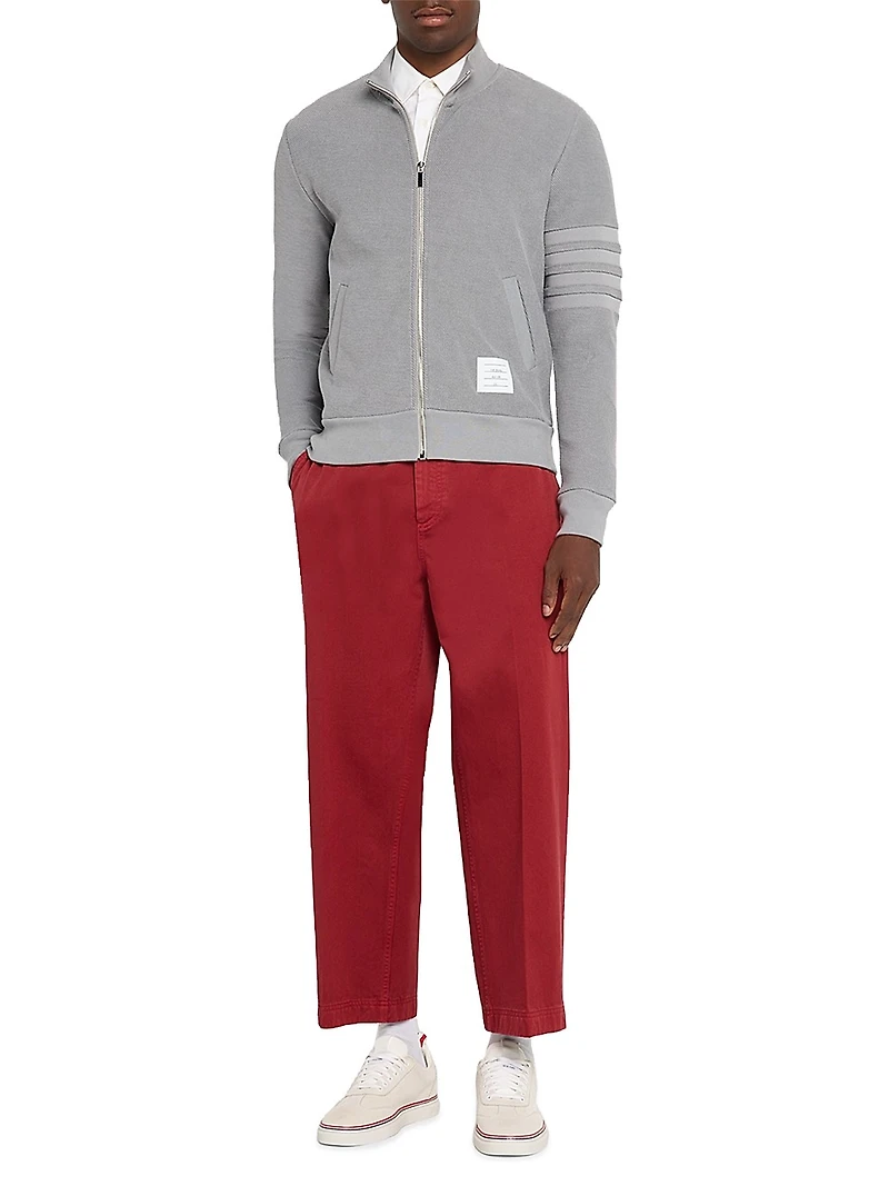 4-Bar Stripe Cotton Full-Zip Funnel Neck Sweater