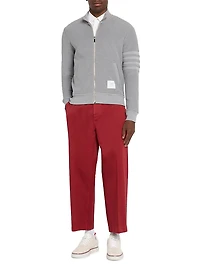 4-Bar Stripe Cotton Full-Zip Funnel Neck Sweater