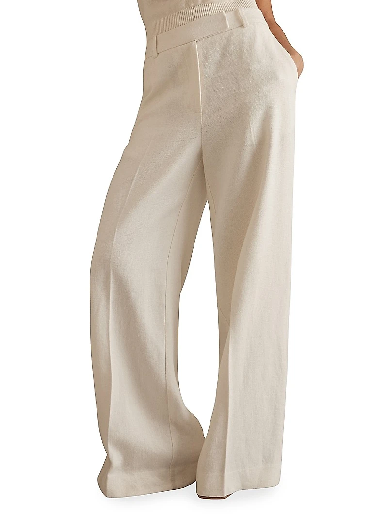 Devon Linen-Blend Wide-Leg Trousers